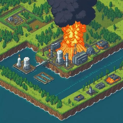 Pixel Art,oil refinery,refinery,chemical plant,refineries,biorefinery,power plant,heavy water factory,nuclear power plant,incinerator,industrial area,industrial plant,simcity,oil industry,factories,en