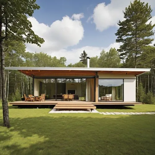 reate a bungalow that utilizes geothermal energy for heating. The design should feature thick insulated walls with a green roof and solar panels, emphasizing sustainability while providing a warm, com