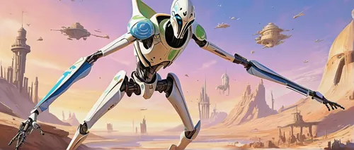 Imagine General Grievous stealthily infiltrating a high-security Republic base, leaving destruction in his wake.,mantis,snips,mantidae,alien warrior,cg artwork,elongated,tau,droids,elongate,tekwan,blu