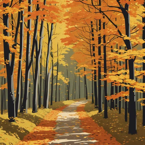 autumn forest,fall landscape,autumn background,autumn landscape,autumn trees,autumn scenery,deciduous forest,autumn idyll,autumn walk,fall foliage,the trees in the fall,autumn theme,autumn colouring,autumn icon,trees in the fall,forest road,golden autumn,deciduous trees,autumn motive,the autumn,Illustration,Vector,Vector 10