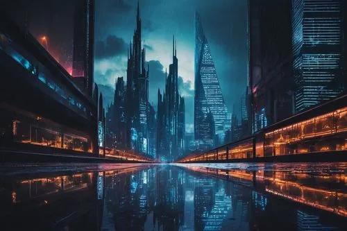 cyberpunk,coruscant,futuristic landscape,cybercity,metropolis,bladerunner,cityscape,dystopian,guangzhou,futuristic,shanghai,coruscating,polara,fantasy city,sci - fi,city at night,cybertown,verge,dystopias,megalopolis,Illustration,Realistic Fantasy,Realistic Fantasy 46