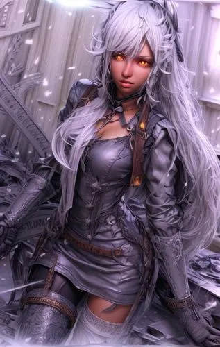 dark elf,silver rain,silvery,silver fox,grey fox,ice queen,silver,swordswoman,gunmetal,winterblueher,dark angel,elza,monsoon banner,eris,gara,female warrior,a200,white rose snow queen,heroic fantasy,fantasy picture