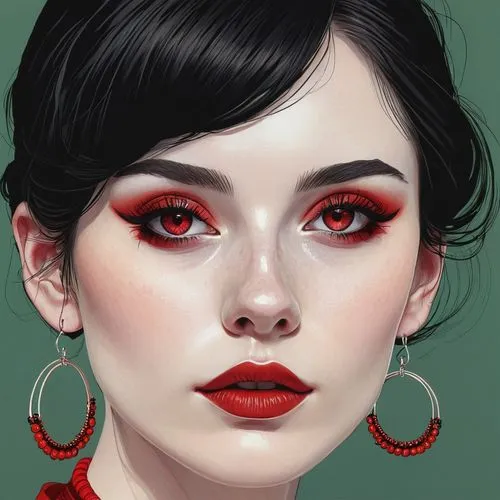 poppy red,fantasy portrait,vampire lady,viveros,vampire woman,digital painting,Illustration,Paper based,Paper Based 10