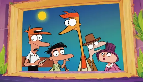 Write an emotional moment where Phineas and Ferb help their friend through a tough time and teach valuable life lessons.,goofy,caper family,comic frame,pinocchio,template,framed,halloween frame,ostric