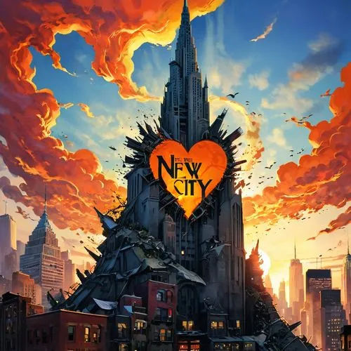 In the heart of a bustling city, a Xia Gun constructed upon its iconic spire stands out as a group of wild creatures dot the skyline. The streets are engulfed in debris, but the excitement and excitem