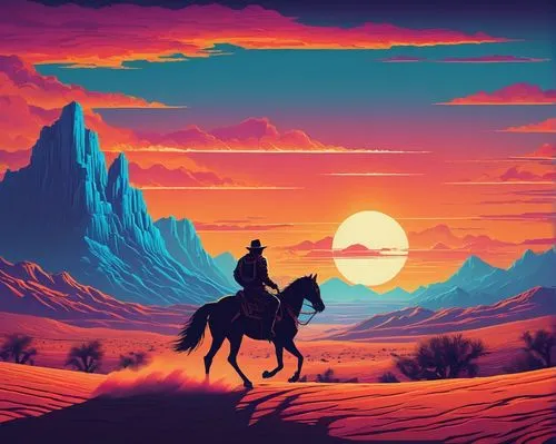 cowboy silhouettes,westerns,western riding,desert landscape,desert desert landscape,desert background,Conceptual Art,Sci-Fi,Sci-Fi 12