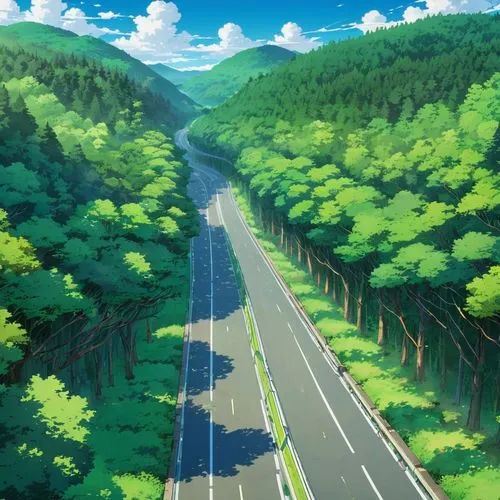 An image of a highway with forest around it,mountain road,forest road,mountain highway,open road,road,roads,country road,the road,long road,alpine drive,empty road,highway,racing road,winding roads,ro