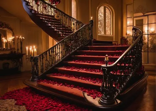 staircase,valentine's day décor,night view of red rose,outside staircase,stairs,staircases,hallway,upstairs,stairway,ornate room,stair,rose petals,red roses,victorian,red carnations,rosecliff,stone stairs,opulence,stairwell,stairways,Conceptual Art,Sci-Fi,Sci-Fi 12