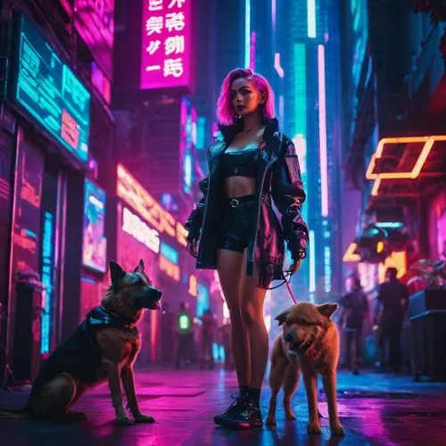 cyberpunk,bladerunner,girl with dog,urbanfetch,cyberpunks,neon,neon lights,dog street,cyberdog,shanghai,neon light,neons,replicants,neon arrows,alleycat,mongkok,neon candies,neon colors,zhu,stray dogs,Conceptual Art,Sci-Fi,Sci-Fi 26