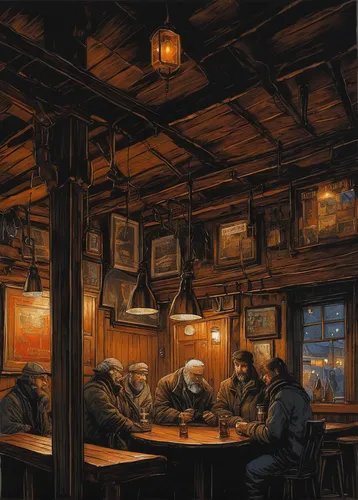 tavern,drinking establishment,pub,the pub,gnomes at table,irish pub,the coffee shop,rathauskeller,izakaya,wine tavern,alpine restaurant,coffeehouse,unique bar,coffee shop,boathouse,monks,game illustration,dwarves,brandy shop,brewery,Illustration,Realistic Fantasy,Realistic Fantasy 06