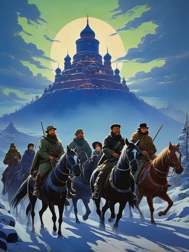 cossacks,genghis khan,guards of the canyon,inner mongolia,game illustration,mongolian,western riding,pilgrims,buzkashi,kremlin,hamelin,heroic fantasy,nomads,mongolia,cavalry,summit castle,fantasy picture,massively multiplayer online role-playing game,the kremlin,patrols,Art,Classical Oil Painting,Classical Oil Painting 27