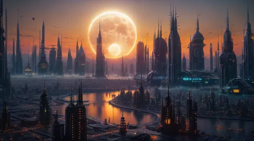 futuristic landscape,alien planet,fantasy city,alien world,fantasy landscape,ancient city,space art,cityscape,metropolis,exoplanet,sci fiction illustration,fantasy picture,world digital painting,lunar landscape,stargate,city skyline,fantasy world,city cities,scifi,sci-fi