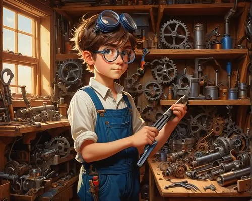 craftsman,watchmaker,clockmaker,wrenches,metalsmith,cutting tools,bicycle mechanic,tinsmith,potter's wheel,mechanic,blacksmith,gunsmith,a carpenter,inventor,metalworking,carpenter,craftsmen,woodworker,hand tool,scrap collector,Art,Classical Oil Painting,Classical Oil Painting 14