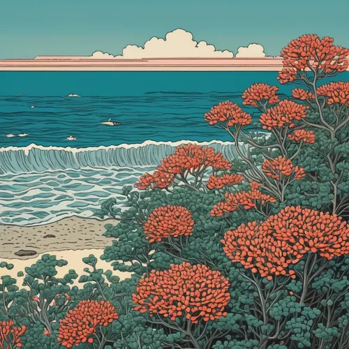 coastal landscape,landscape with sea,cool woodblock images,beach landscape,osaka bay,sea landscape,sea beach-marigold,japan landscape,woodblock prints,seashore,sea-shore,olle gill,seascape,seaside view,japanese art,seaside,sea,the sea,beach scenery,japanese waves,Illustration,American Style,American Style 15