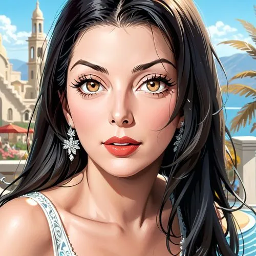 Ava gardner,an artistic portrait of a beautiful young woman,anastasiadis,beach background,tropico,contessa,eldena,vergara,Anime,Anime,General