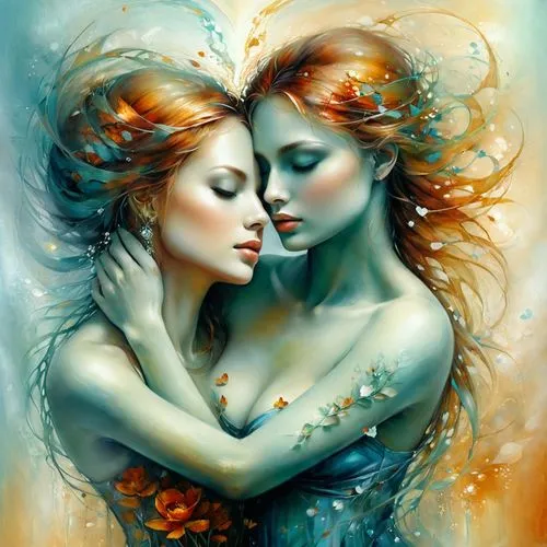 rhinemaidens,amantes,dryads,two girls,garamantes,naiads,gemini,wlw,companias,melian,priestesses,sirens,heatherley,vivants,swirlgirls,romantic portrait,fantasy art,oil painting on canvas,orions,mermaids,Conceptual Art,Daily,Daily 32