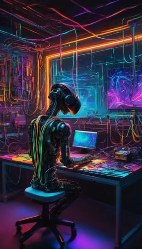 computer room,cyberpunk,cyberspace,neon human resources,cyber,computer art,computer workstation,computer,working space,man with a computer,sci fi surgery room,girl at the computer,computer desk,computer freak,study room,creative office,trip computer,ufo interior,scifi,copyspace,Art,Artistic Painting,Artistic Painting 02