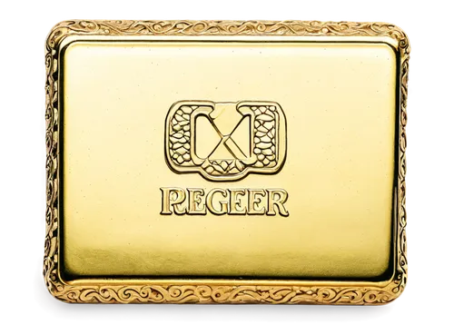 Gold ingot, shiny metallic surface, detailed textures, rectangular shape, stamped logo, heavy, luxurious, treasure chest, ornate frame, soft golden lighting, close-up shot, 3/4 composition, high contr