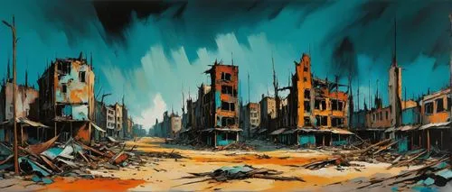 post-apocalyptic landscape,destroyed city,pripyat,wasteland,post apocalyptic,apocalyptic,post-apocalypse,stalingrad,scorched earth,desolation,dystopian,demolition,world digital painting,city in flames,destroy,apocalypse,ruin,industrial ruin,dystopia,industrial landscape,Art,Artistic Painting,Artistic Painting 37