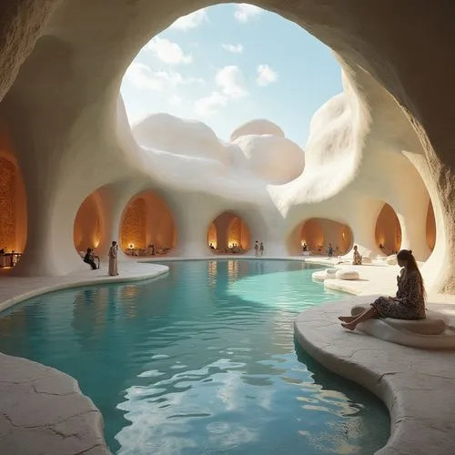 igloos,thermae,earthship,grotte,superadobe,infinity swimming pool,cave on the water,bathhouse,thermes,futuristic landscape,3d rendering,igloo,hamam,bathhouses,piscine,renderings,hammam,therme,yazd,swimming pool,Photography,Fashion Photography,Fashion Photography 03