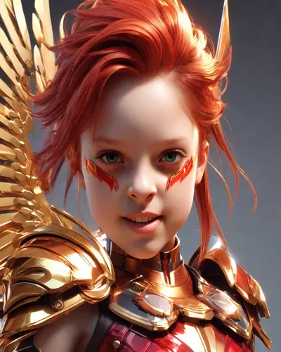 fire angel,harpy,child fairy,fantasy portrait,fantasy art,fire siren,female warrior,flame spirit,3d fantasy,firebird,faery,pixie,angel figure,3d rendered,dwarf sundheim,fantasy warrior,griffon bruxellois,redhead doll,red chief,archangel,Digital Art,3D