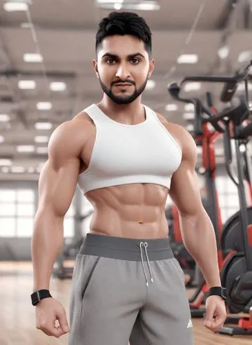 a man posing in a gym with ,natekar,vijender,ranveer,fitness model,gautam,shivdasani,Digital Art,3D