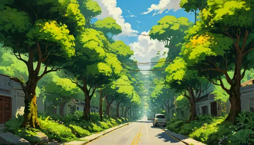 forest road,tree lined lane,maple road,road,mountain road,the road,tree-lined avenue,street canyon,avenue,birch alley,country road,roads,studio ghibli,row of trees,tree lined path,tree canopy,animal lane,racing road,long road,narrow street,Conceptual Art,Fantasy,Fantasy 09