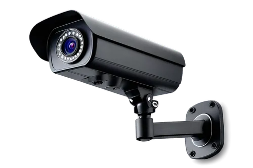 CCTV camera, metal body, sleek design, rotating lens, LED lights, wall-mounted, indoor surveillance, high-definition video, night vision, 45-degree angle, close-up shot, shallow depth of field, neutra