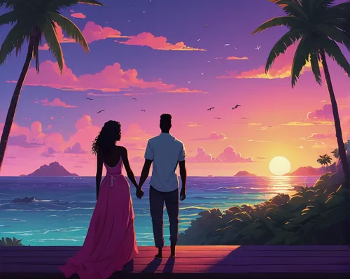 vintage couple silhouette,couple silhouette,pineapple background,summer background,romantic scene,beach background,silhouette art,dusk background,loving couple sunrise,ocean paradise,landscape background,honeymoon,love background,palmtrees,tropics,pineapple wallpaper,summer evening,honolulu,ocean background,palm tree silhouette,Conceptual Art,Fantasy,Fantasy 32