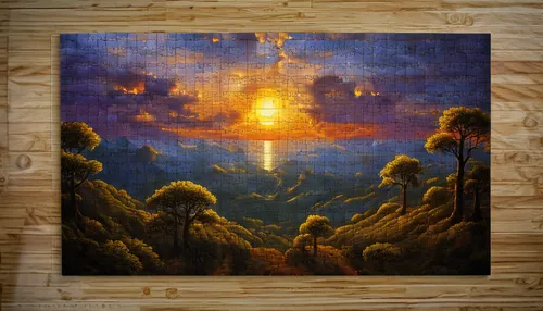 sunburst background,mushroom landscape,3-fold sun,sun burning wood,mountain sunrise,reverse sun,dusk background,jigsaw puzzle,wooden mockup,sun through the clouds,sun in the clouds,frame mockup,pixel art,wood board,tapestry,fantasy landscape,landscape background,spacescraft,setting sun,an island far away landscape,Conceptual Art,Fantasy,Fantasy 28