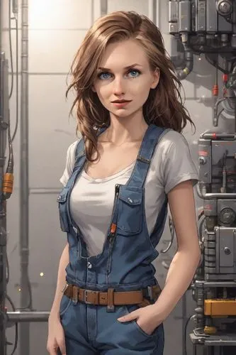 girl in overalls,overalls,mechanic,coveralls,brigette,brakewoman,Digital Art,Pixel