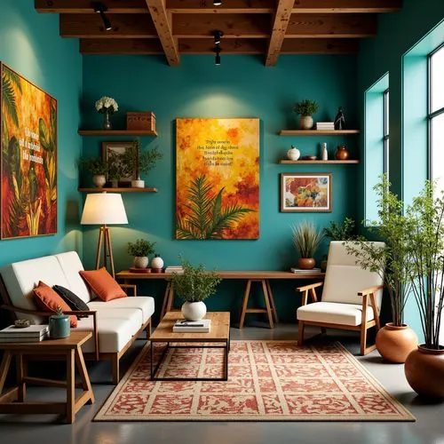 boho art style,interior decor,contemporary decor,bohemian art,boho art,modern decor,living room,home interior,mid century modern,livingroom,interior decoration,interior design,loft,sitting room,mid century,turquoise leather,wall decor,wall decoration,decors,decor