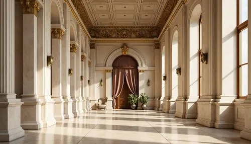 archly,hallway,columns,corridor,neoclassical,corridors,3d rendering,emirates palace hotel,hallway space,enfilade,entrance hall,pillars,sapienza,cochere,hall of nations,neoclassicism,lobby,cloistered,render,borromini