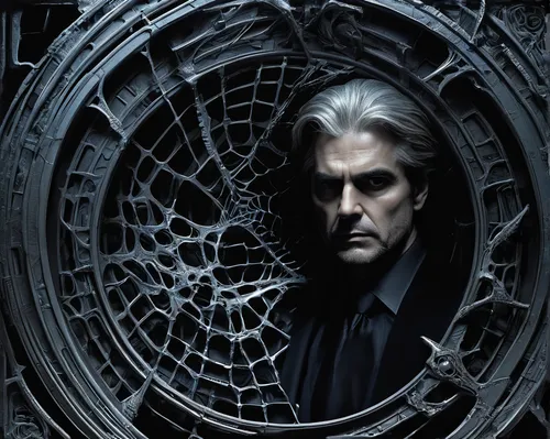 Craft a suspenseful thriller with Alessandro Gassman as a detective navigating a web of crime and corruption.,watchmaker,clockmaker,cogs,grandfather clock,hubcap,cage,biomechanical,cogwheel,cybernetic