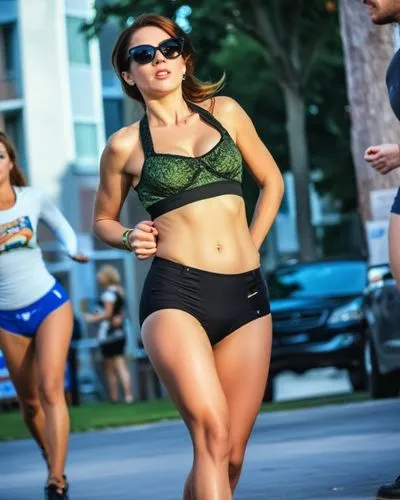 a beautiful young woman in a bikini standing on a beach,female runner,racewalker,racewalking,menounos,marathoner,racewalk