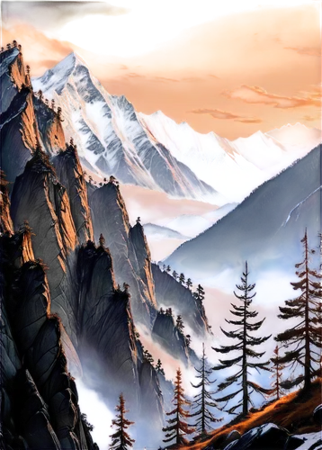 mountain scene,mountain landscape,alpine landscape,mountains,mountainous landscape,autumn mountains,moutains,snowy peaks,mountain sunrise,high mountains,mountain range,mountain slope,landscape background,mountain,mountainsides,mountainside,snow mountains,mountain ranges,giant mountains,alpine crossing,Conceptual Art,Fantasy,Fantasy 34