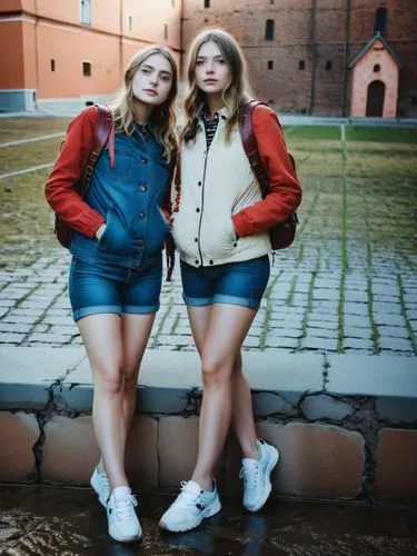 The two Manteuffel sisters.,two young women standing near one another in the rain,estonians,gniew,belarusians,lodz,vintage girls,augustins,Photography,Documentary Photography,Documentary Photography 0