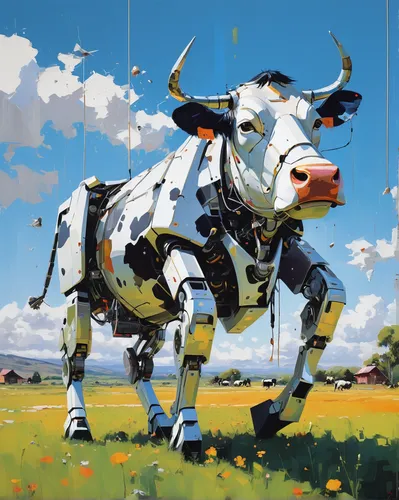 oxen,holstein cow,alpine cow,holstein-beef,cow,milk cow,dairy cow,cows on pasture,moo,bovine,holstein,mother cow,red holstein,holstein cattle,cows,two cows,milk cows,montasio,dairy cows,ruminant,Conceptual Art,Oil color,Oil Color 07