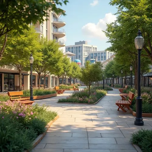 shirlington,reston,broadmead,oakbrook,streamwood,arborway,riverwoods,cityplace,urban park,citycenter,pedestrianized,harborplace,ballston,aldersgate,netherwood,evagora,liveability,harborfront,waterplace,new housing development,Photography,General,Realistic