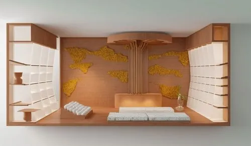 egg carton sheet in the back wall. all other materials is wood

,the top floor of a room with lots of shelves,walk-in closet,bunkbeds,children's bedroom,bookcase,bookshelves,sleeping room,Photography,