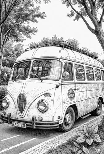 vwbus,microbus,volkswagenbus,volkswagen type 2,illustration of a car,campervan,Design Sketch,Design Sketch,Detailed Outline