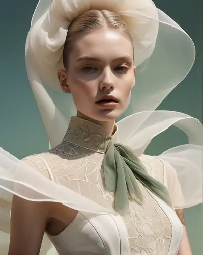 dahlia white-green,rodarte,millinery,editorials,white silk,demarchelier,jingna,ruffles,allude,blumarine,organza,draping,ginta,vionnet,beautiful bonnet,galliano,milliner,frill,fabric flower,siriano,Photography,Fashion Photography,Fashion Photography 07