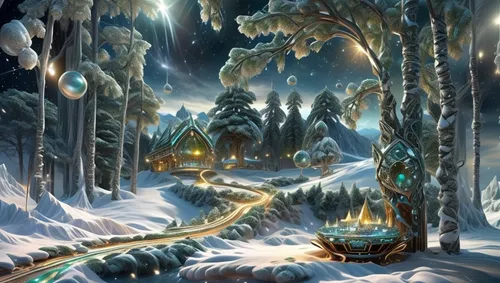 northrend,forest dragon,christmas landscape,fantasy picture,winter forest,coniferous forest,nordic christmas,yule log,elves flight,fantasy landscape,snow scene,sleigh ride,fantasy art,winter landscape,winter animals,elven forest,snow trail,snow landscape,wyrm,christmas scene