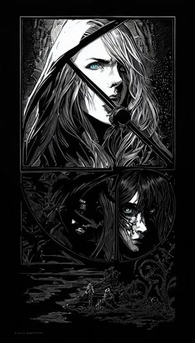 the information is left white on a black background,a200,mirror of souls,dark art,veil,rusalka,siren,frame illustration,echo,seven sorrows,grimm reaper,gemini,dance of death,gothic portrait,cloak,the 