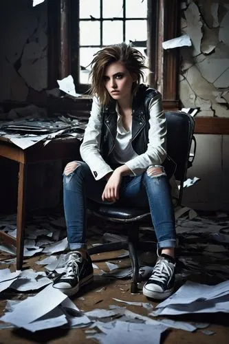 photo session in torn clothes,woman sitting,studio photo,girl sitting,depressed woman,portrait background,woman in menswear,portrait photography,artist portrait,sitting on a chair,digital compositing,artistic portrait,female model,cuckoo-light elke,portrait of a girl,shattered,holding shoes,writer,girl studying,lena,Photography,Fashion Photography,Fashion Photography 06