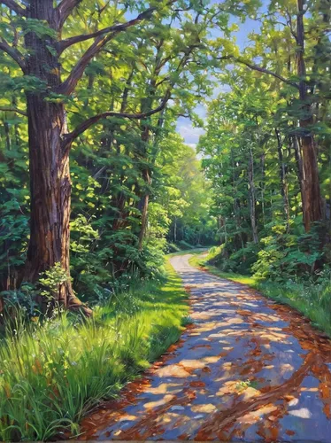 forest road,tree lined lane,forest path,maple road,forest landscape,tree lined path,green forest,country road,row of trees,chestnut forest,pathway,railroad trail,oil on canvas,forest glade,green landscape,oil painting,oil painting on canvas,maine,forest walk,fork road,Illustration,Paper based,Paper Based 09