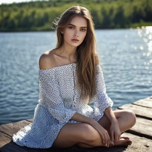 relaxed young girl,danila bagrov,beautiful young woman,cotton top,orlova chuka,knitwear,female model,girl on the river,cardigan,crochet,young woman,ukrainian,romantic look,model beauty,on the shore,girl sitting,perched on a log,in the early summer,pale,on the pier,Photography,Fashion Photography,Fashion Photography 24