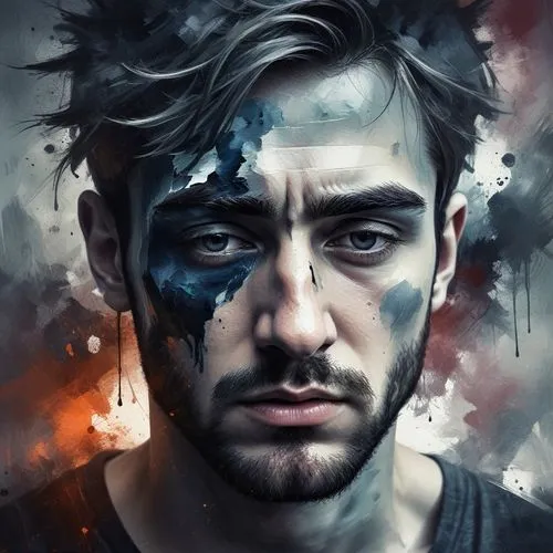 a painting of a young man with artistic face expressions,world digital painting,gontier,corvo,digital painting,jasinski,riario