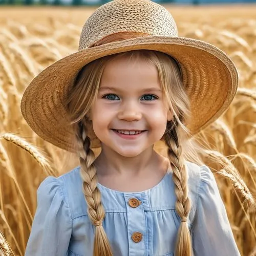 girl wearing hat,farm girl,straw hat,countrygirl,wheat ears,country dress,wheat ear,girl in overalls,a girl's smile,farmer,little girl in wind,strand of wheat,child portrait,strands of wheat,straw field,straw harvest,girl portrait,summer hat,farm set,child model