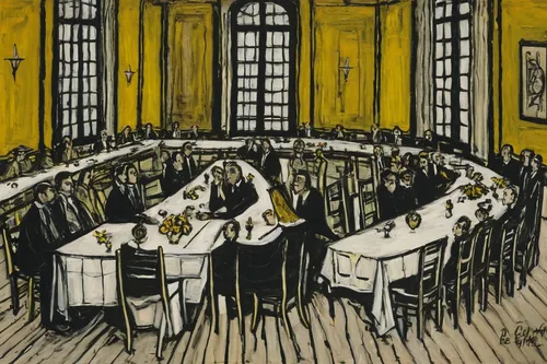 dinner party,board room,long table,the dining board,the conference,dining room,dining table,braque francais,boardroom,dining,roy lichtenstein,braque saint-germain,fine dining restaurant,vincent van gogh,exclusive banquet,academic conference,leittafel,dining room table,bistro,apéritif,Art,Artistic Painting,Artistic Painting 01